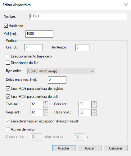 Configuracion dispositivo Modbus